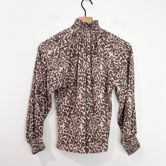 Nation LTD Melanie Smocked Peasant Tee Blouse animal print size small - Picture 5 of 8